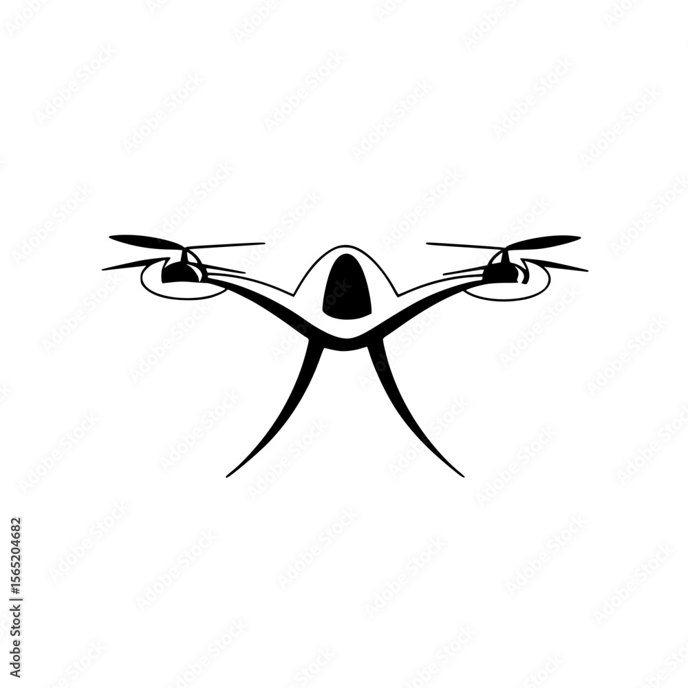 Poster silhouette pictogram of a drone with extended arms in a minimalist design representing aerial explor