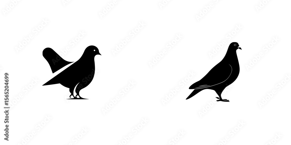 Poster silhouette pictogram set featuring distinct bird designs in black color on a white background showca