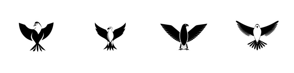 Obraz premium Various silhouettes of birds in a pictogram style showcasing different postures of avian creatures