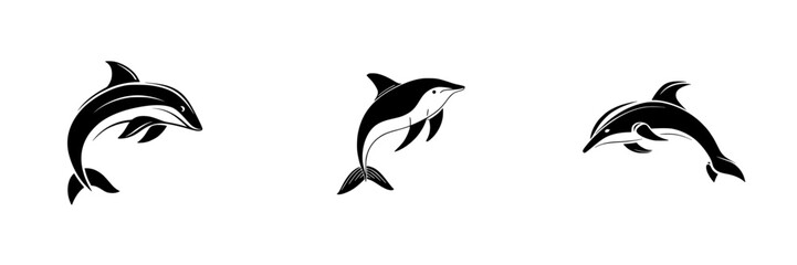 Obraz premium Stylized silhouette pictograms of dolphins in various dynamic poses showcasing their grace and movement in water environments