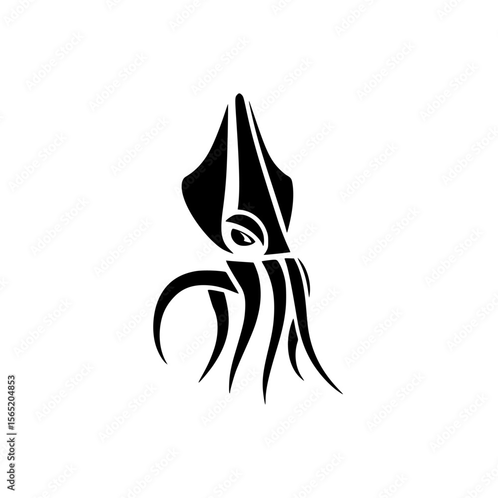 Poster silhouette pictogram of a squid showcasing unique features and design elements for various creative 