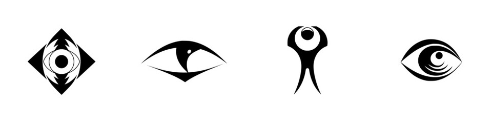 Unique silhouette pictograms featuring diverse shapes and human figures designed for various uses in graphic applications