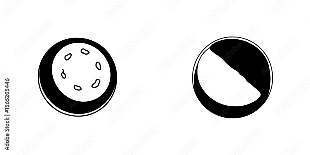 Poster silhouette pictogram icons illustrating various circular food items with distinct toppings and textu