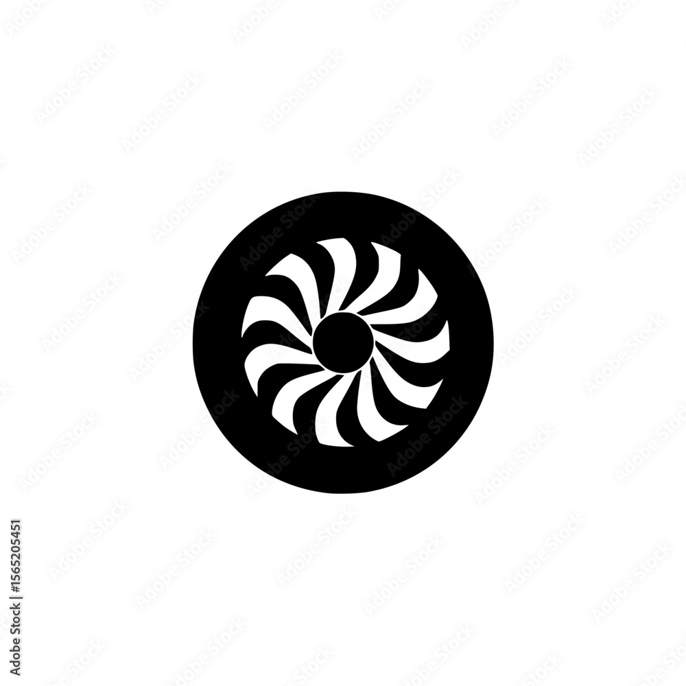 Poster vector silhouette pictogram of a circular turbine design suitable for various applications including