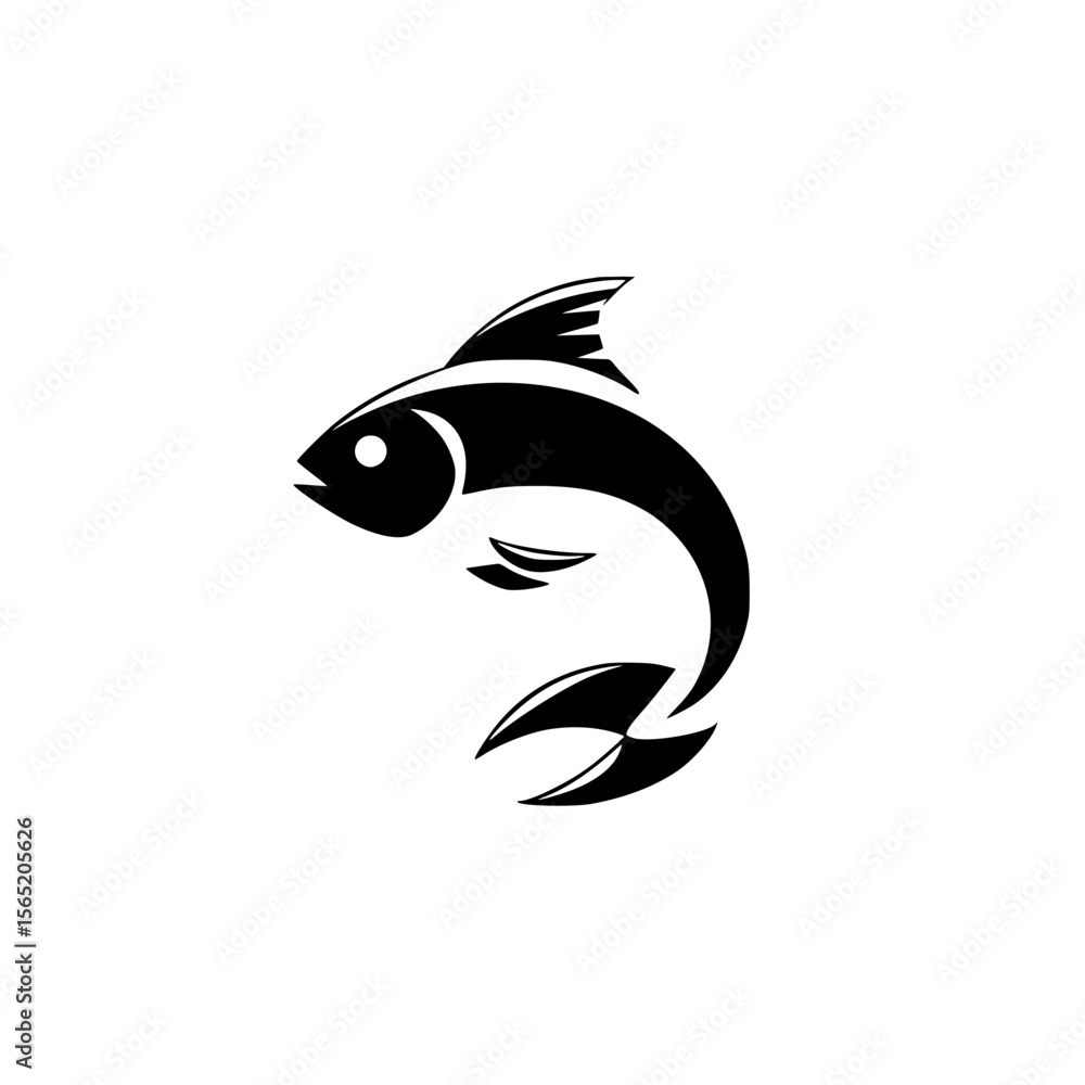 Poster silhouette pictogram of a fish in a minimalist design for various applications such as business and 