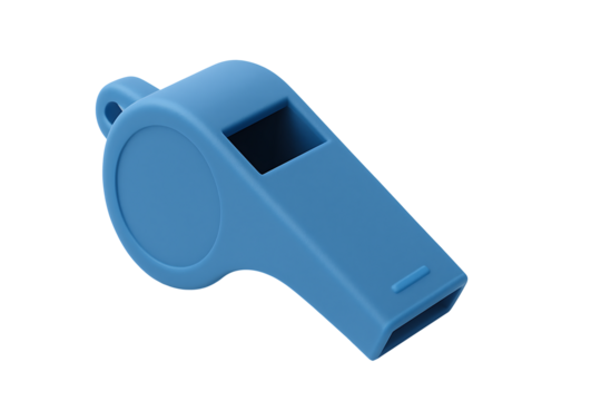 Blue plastic whistle isolated on transparent background
