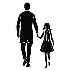 Father and daughter walking hand in hand silhouette illustration