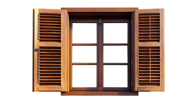 wooden open window shutters isolated on transparent background