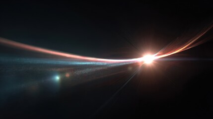 Gradually fading colorful lens flare sweeps across a darkened backdrop infusing the space with dynamic light and energy suitable for dramatic visuals and modern designs.