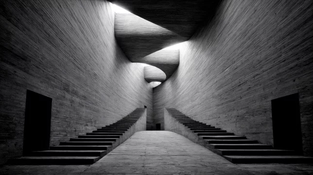 Layered Brutalist Surfaces in Long Perspective View