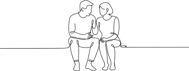 Continuous Line Drawing of Couple Sitting Together in Conversation