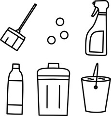 Essential Cleaning Tools Line Art