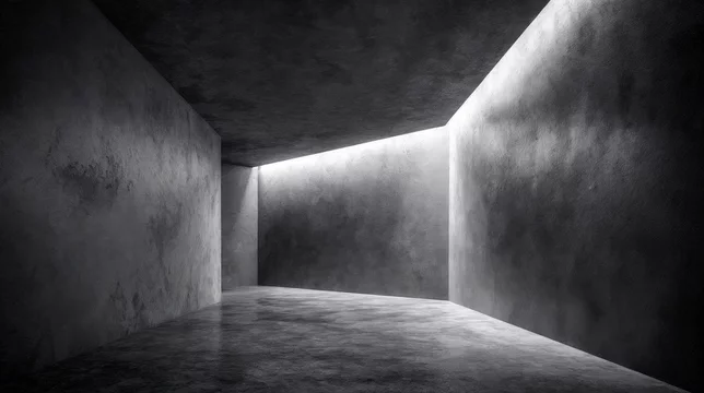 Minimal Room with Abstract Concrete Structure and Light Play