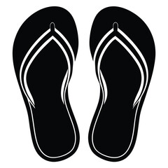 Pair of black flip flops with white outline on white background