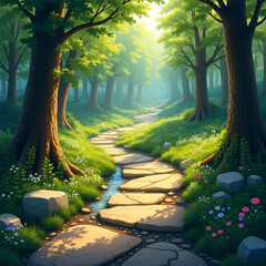 Ai genarate street for tree ,gress desgine