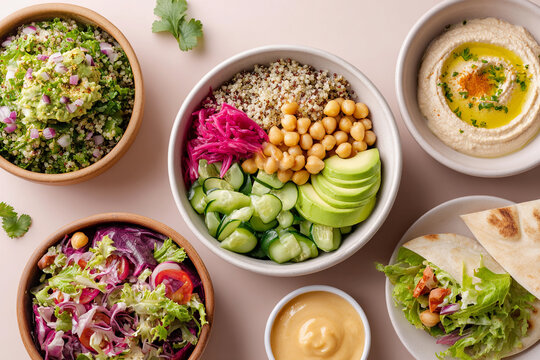 healthy eating dishes bowl salad with chickpeas with avocado and quinoa
