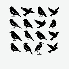 Set of black bird silhouettes. Vector elements for design.
