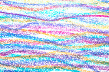 Crayon wiggly drawing lines in different colours on white background