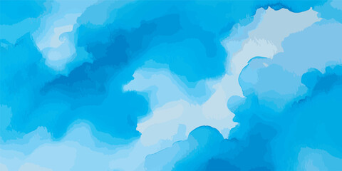 there is a painting of a blue and white cloud with a plane in the sky.