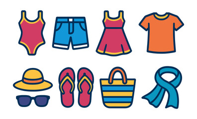 Fototapeta premium Summer essentials: colorful beachwear and accessories collection