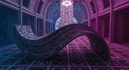 Abstract Architectural Design  Intricate Ornamentation and Curving Forms in a Digital Art Piece
