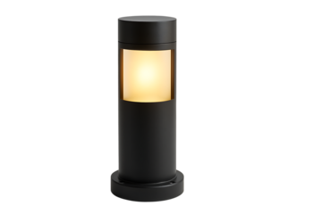 Black bollard light isolated on transparent background
