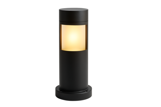 Black bollard light isolated on transparent background