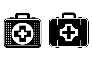 Set of medical box vector design. High quality first aid kits medical tools box silhouette design. Clinical tool box set design. Healthcare box, treatment box, bag design.