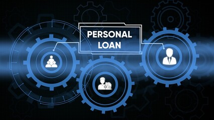 Conceptual illustration depicting personal loan process with gears and business icons