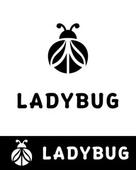 A modern and minimalistic black ladybug logo featuring a symmetrical design with leaf-like wing patterns and antennae © Yayagisawa