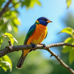 Obraz premium Vibrant, Colorful Bird Perched on a Tree Branch in Nature