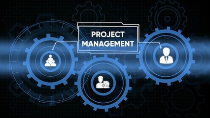 Obraz premium Innovative project management concept illustrating teamwork and business strategy with gear icons