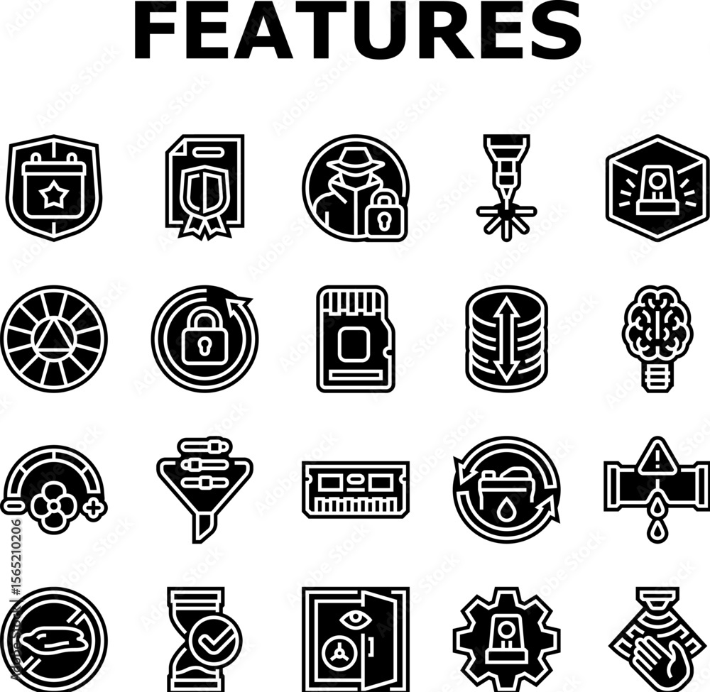Poster additional features product icons set vector