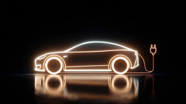 Neon Light Electric Car Charging, Sustainable Transportation and Future Mobility Concept for Eco-Friendly Vehicles, Renewable Energy and Green Technology with Glowing Outline, Video