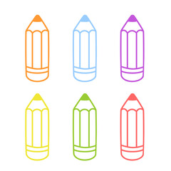 Pencil icons outline in bright colors, suitable for educational themes, school supplies, coloring books, and art activities for kids.