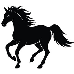 Majestic black horse silhouette galloping with flowing mane and tail
