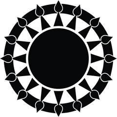 Circular abstract sun symbol with radiating triangular rays and teardrop shapes