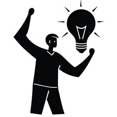 Man celebrating with a bright idea light bulb above his head
