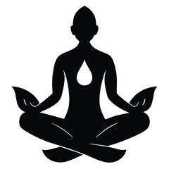 Silhouette of a person meditating with a water drop and leaf symbols