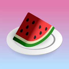 Isometric watermelon slice on plate — minimal vector illustration