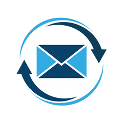 Blue envelope with circular arrows mail communication