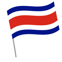 Costa Rica national flag flutters with flagpole