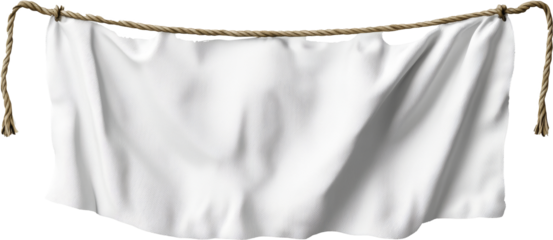 empty mockup white textile banner with rope hanging 