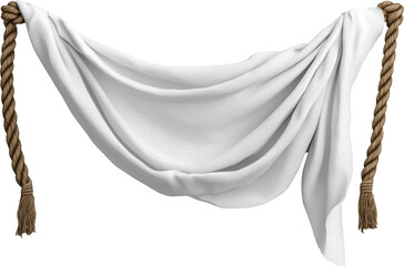 empty mockup white textile banner with rope hanging 