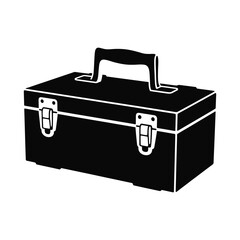 Black toolbox with handle and latches silhouette isolated on white background