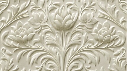 Ornate floral relief pattern in light beige.