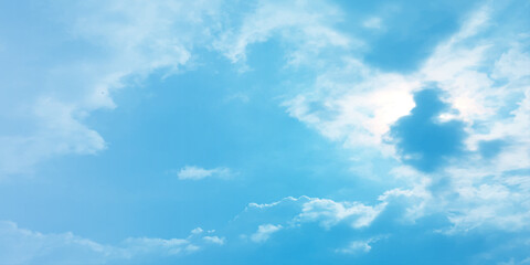 Blue sky and clouds with natural daylight panorama air background white image surface abstract design sunny fresh weather background