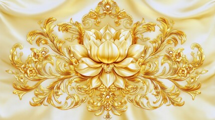 Ornate gold floral design on a light beige background.