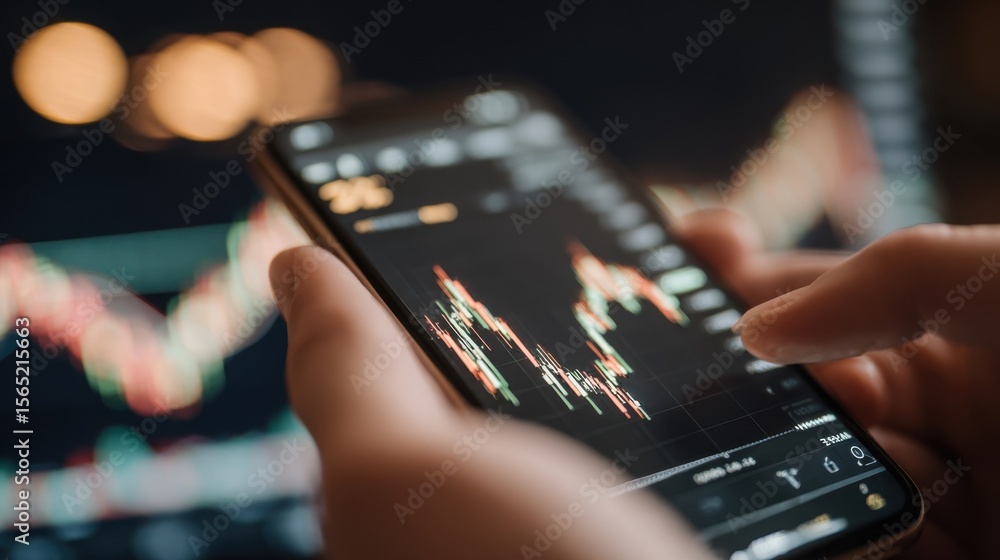 Poster a closeup of hands using a smartphone to execute a bitcoin trade showcasing the accessibility and co