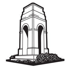 Architectural monument in black and white graphic depicting an historic landmark with arches